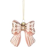Dekoratief | Hanger strik m/pareltjes, roze/wit, glas, 9x4x9cm | A265640