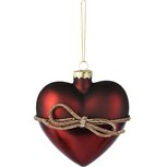 Dekoratief | Hanger hart m/strik, bordeaux/goud, glas, 10x5x10cm | A265639