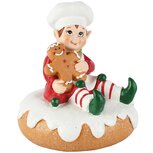Dekoratief | Bakkerselfje op donut, rood/bruin/wit, resina, 10x9x11cm | A265440
