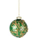 Dekoratief | Hanger bal m/steentjes, groen/goud/transparant, glas, 8x8x8cm | A265636