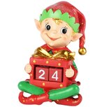 Dekoratief | Elfje m/kalender, rood/groen/goud, resina, 12x12x19cm | A265443