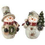 Dekoratief | Sneeuwman m/boompje, bruin/rood, resina, 9x7x10cm, set van 2 stuks | A265446