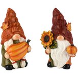 Dekoratief | Herfstgnoompje m/pompoen, oranje/groen, resina, 9x7x14cm, set van 2 stuks | A265447