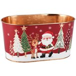 Dekoratief | Bloempot ovaal 'Jolly Santa', metaal, 23x14x11cm | A265615