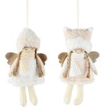 Dekoratief | Hanger engelmeisje, wit, polyester, 13x22cm, set van 2 stuks | A265583