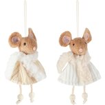 Dekoratief | Hanger muis m/sjaaltje, wit/creme, polyester, 9x15cm, set van 2 stuks | A265582
