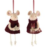 Dekoratief | Hanger muisje m/sterretje, bordeau, polyester, 9x20cm, set van 2 stuks | A265581