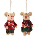 Dekoratief | Hanger muisje m/winterkleren, polyester, 10x6x19cm, set van 2 stuks | A265533