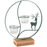 Dekoratief | Theelichthouder ring m/hert, groen, metaal/hout, 25x6x28cm | A265485