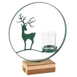 Dekoratief | Theelichthouder ring m/hert, groen, metaal/hout, 20x6x24cm | A265484
