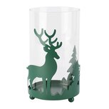 Dekoratief | Theelichthouder m/rendier/bomen, groen, glas/metaal, 10x10x16cm | A265487