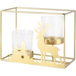 Dekoratief | Theelichthouder RH m/rendier, goud, metaal, 16x8x12cm | A265494
