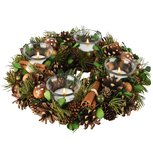 Dekoratief | Tafelstuk rond m/dennenappels, groen, naturel, 30x30x7cm | A265500