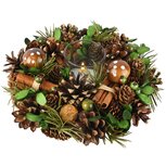 Dekoratief | Tafelstukje rond m/dennenappels, groen, naturel, 20x20x7cm | A265501