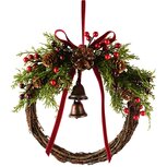 Dekoratief | Krans m/bessen/takjes/belletjes, rood/groen, naturel, 23x7x25cm | A265509