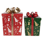 Clayre & Eef | Decoratie Cadeautjes (2) Rood Groen 26x26x33 / 21x21x27 cm | 6Y6029