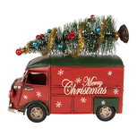 Clayre & Eef | Decoratie Bus Rood met kerstdecoratie 21x10x17 cm | 6Y6232