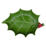 Clayre & Eef | Decoratie schaaltje Blad Groen Rood 21x13x5 cm | 6CE2499
