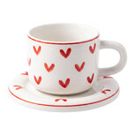 Clayre & Eef | Kop en schotel Wit Rood 250 ml | 6CEKS0147