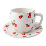 Clayre & Eef | Kop en schotel Wit Rood / 250 ml | 6CEKS0149