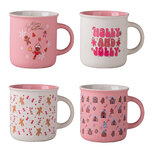 Clayre & Eef | Mokken Set van 4 Wit Roze 10x9x7 cm / 450 ml | 6CEMS0057