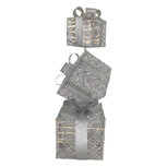 Clayre & Eef | Decoratie van opgestapelde Cadeautjes met LED Zilverkleurig 25x25x97 cm / 3xAA | 50927