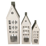 Clayre & Eef | Decoratie Huisjes (set van 3) Wit Groen 38x38x142 / 26x26x105 / 18x18x63 cm | 5Y1465