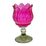 Clayre & Eef | Glazen Theelichthouder Roze Groen ø 7x13 cm | 6GL5546F