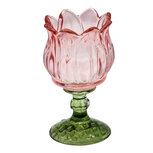 Clayre & Eef | Glazen Theelichthouder Roze Groen ø 7x13 cm | 6GL5546P