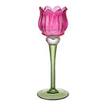 Clayre & Eef | Glazen Theelichthouder Roze Groen ø 7x22 cm | 6GL5551F