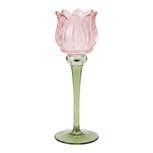 Clayre & Eef | Glazen Theelichthouder Roze Groen ø 7x22 cm | 6GL5551P