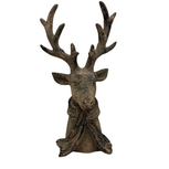 Decoratie Beeld hert sjaal  - grijs 30 x 15,5 x 12 cm - maat M - Countryfield