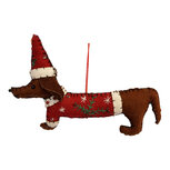 Clayre & Eef | Decoratie hanger Hond vilt Bruin Rood 15x2x11 cm | 66513