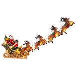 Clayre & Eef | Kerstdecoratie Kerstman met rendieren LED Bruin Rood 48x8x17 cm / 3xAAA | 67137