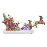 Clayre & Eef | Kerstdecoratie Kerstman met rendieren LED Bruin Rood 23x7x11 cm / 3xAAA | 67138