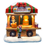 Clayre & Eef | Kerstdecoratie marktkraampje met LED Bruin Rood 14x10x14 cm / 3xAAA | 67146