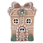 Clayre & Eef | Decoratie Huis met LED Bruin Wit 12x9x16 cm / 2xAAA | 6PR6254
