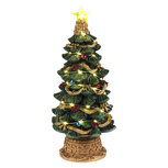 Clayre & Eef | Kerstdecoratie Kerstboom met LED Groen Goudkleurig ø 12x28 cm / 2xAAA | 6PR6513