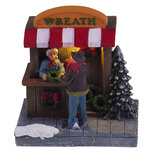 Clayre & Eef | Kerstdecoratie marktkraampje met LED Bruin Groen 9x6x10 cm | 6PR6516