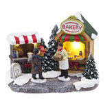 Clayre & Eef | Kerstdecoratie marktkraampje met LED Bruin Wit 16x10x12 cm / 2xAAA | 6PR6527