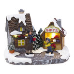 Clayre & Eef | Kerstdecoratie marktkraampje met LED Bruin Wit 16x10x12 cm / 2xAAA | 6PR6528