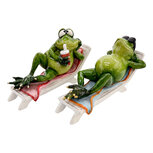 Clayre & Eef | Decoratie Kikker (set 2) Groen Wit 14x10 cm | 6PR6666