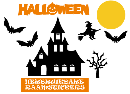 Raamstickerset herbruikbaar Halloween huis vleermuizen & heks | Rosami