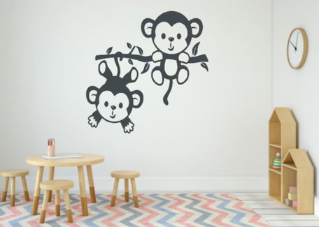 Sticker twee aapjes aan een tak donker grijs 35 x 35 cm | Rosami