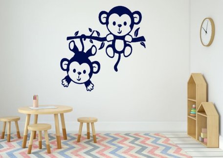 Sticker twee aapjes aan een tak donker blauw 35 x 35 cm | Rosami