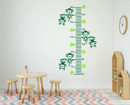 Sticker groeimeter aapjes aan tak groen 102 x 55 cm | Rosami