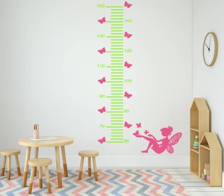 Sticker groeimeter fee met vlinders groen/roze 99,5 x 25 cm | Rosami