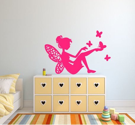 Sticker Fee met vlinders roze 40 x 25 cm | Rosami