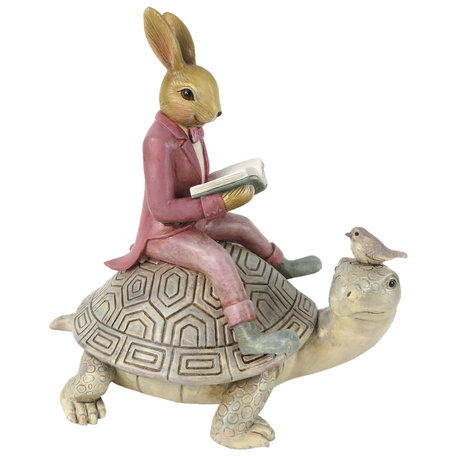 Decoratie konijn op schildpad 17*12*17 cm | Multi | 6PR3242 | Clayre & Eef