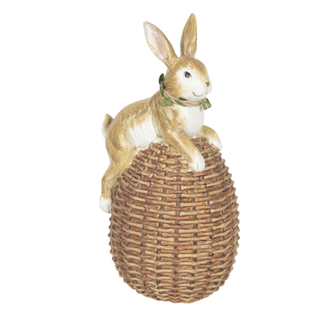 Decoratie konijn zittend op ei 14*12*26 cm | Bruin | 6PR3136 | Clayre & Eef